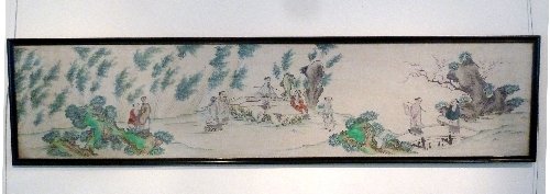 Appraisal: A Chinese panel painted sages and attendants in a rocky