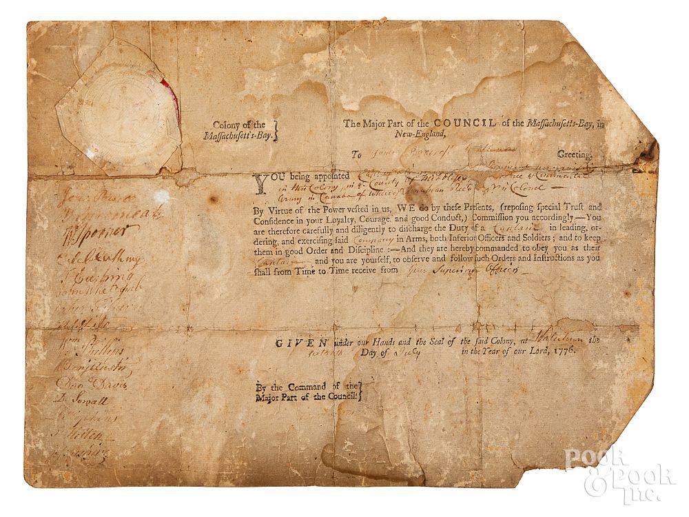 Appraisal: Massachusetts Bay Colony appointment of Bancroft Massachusetts Bay Colony appointment