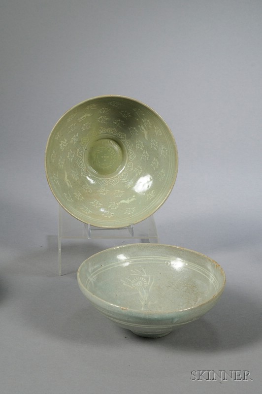 Appraisal: Two Celadon Bowls Korea Koryo period th century conical form