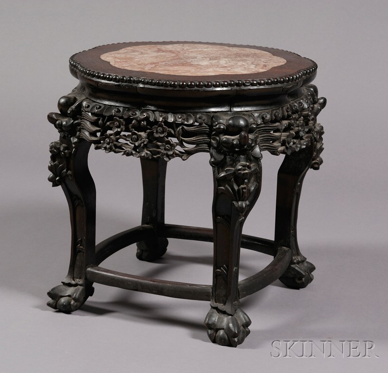 Appraisal: Round Tabouret China th century rosewood inset with red marble