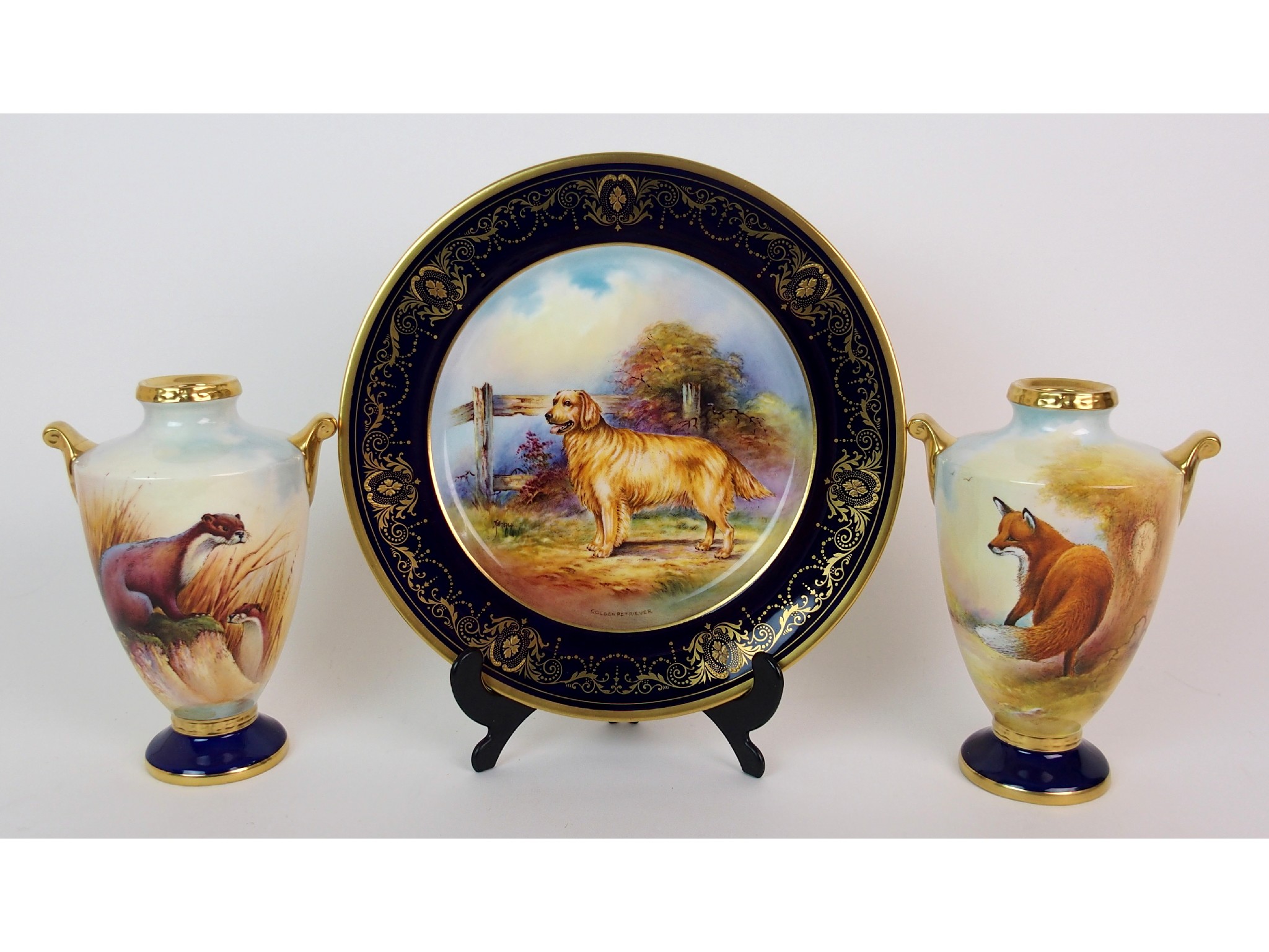 Appraisal: Two Aynsley painted porcelain urns and an Aynsley painted porcelain