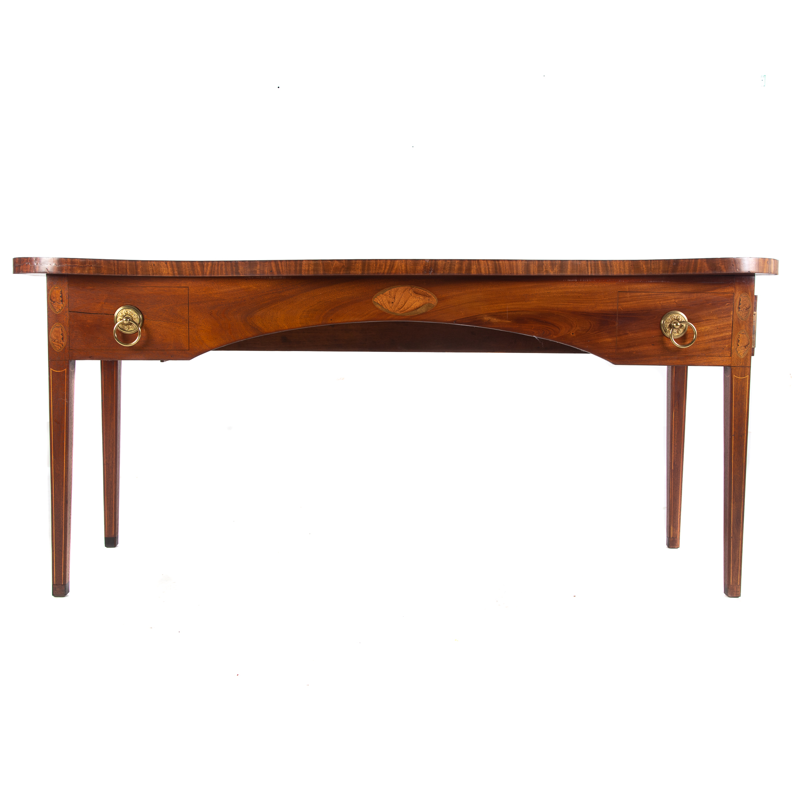 Appraisal: GEORGIAN STYLE MAHOGANY INLAID HUNTBOARD With elaborate shell edge and