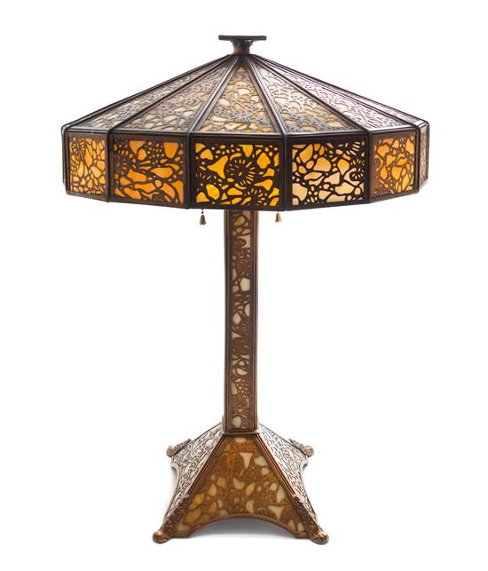 Appraisal: Sale Lot An American Overlay and Slag Glass Lamp riviere