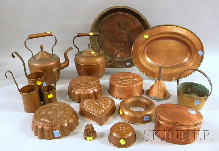 Appraisal: Seventeen Pieces of Copper Kitchen and Domestic Ware three graduated