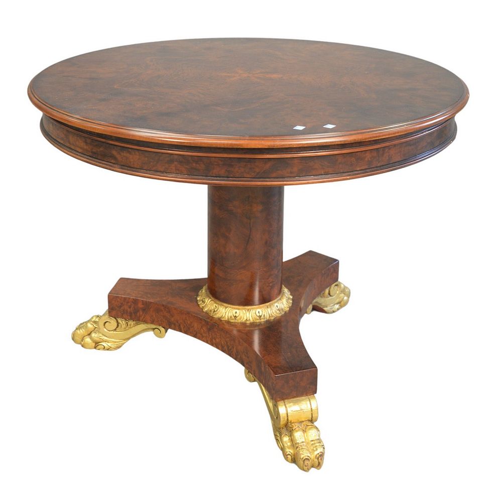 Appraisal: Burlwood Round Pedestal Table having gilt support and feet height