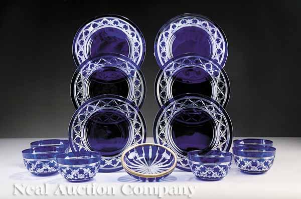 Appraisal: A Continental Cobalt Cut-to-Clear Dessert Set comprising dessert plates finger