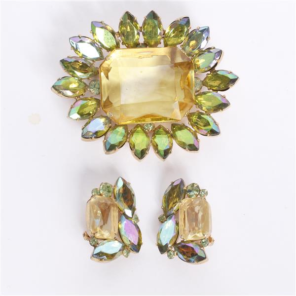 Appraisal: Alice Caviness pc Yellow Green Brooch Clip on Earrings Set