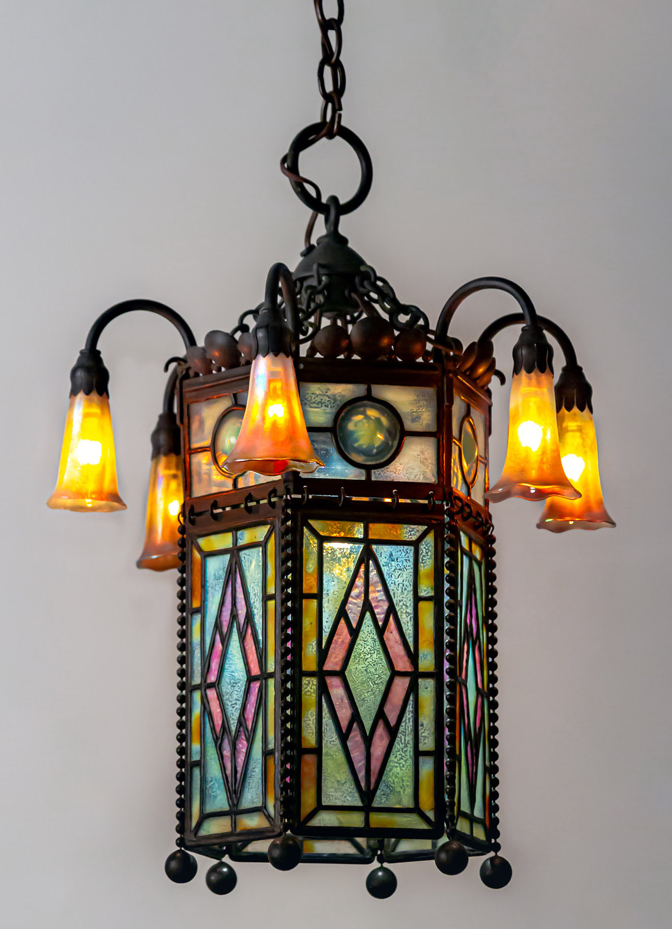 Appraisal: TIFFANY STUDIOS NEW YORK MOORISH LILY CHANDELIER Damage to fitter