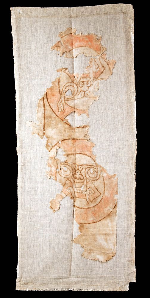 Appraisal: Rare Chavin Textile Fragment Zoomorphic Faces Originally Listed At Pre-Columbian