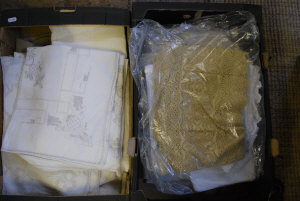 Appraisal: Two boxes containing mostly tablecloths including linen crocheted damask and