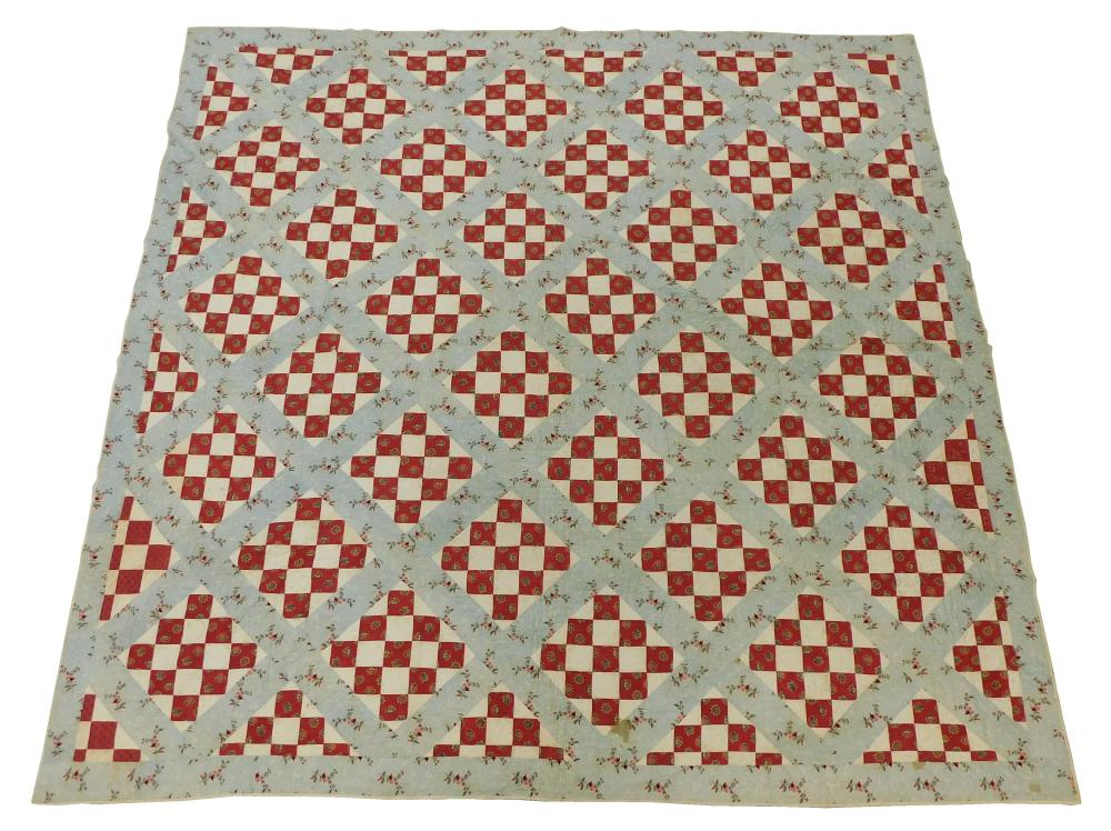 Appraisal: TEXTILE Pieced quilt with turkey red and white checkerboard block