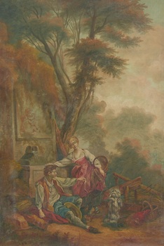 Appraisal: A Wall Panel of a Romantic Scene A hand painted