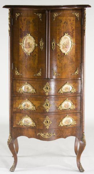 Appraisal: French Inlaid Cabinet circa burl walnut with cross-banded mahogany inlay