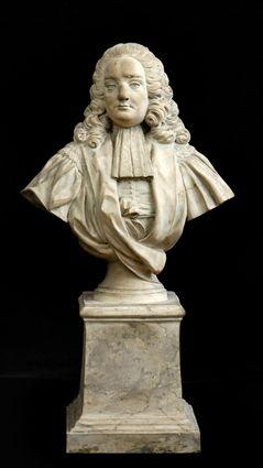 Appraisal: LOUIS XIV-STYLE PLASTER BUST ON MARBELIZED PEDESTAL Cast in one