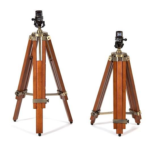 Appraisal: A Pair of Surveyor Stand Wood Base Table Lamps Height