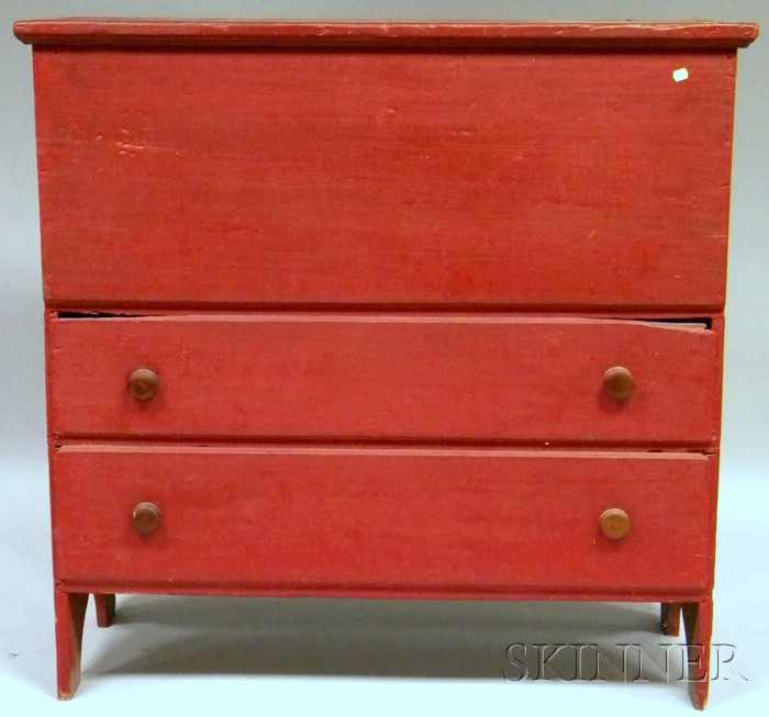 Appraisal: Red-painted Pine Blanket Chest over Two Long Drawers ht wd