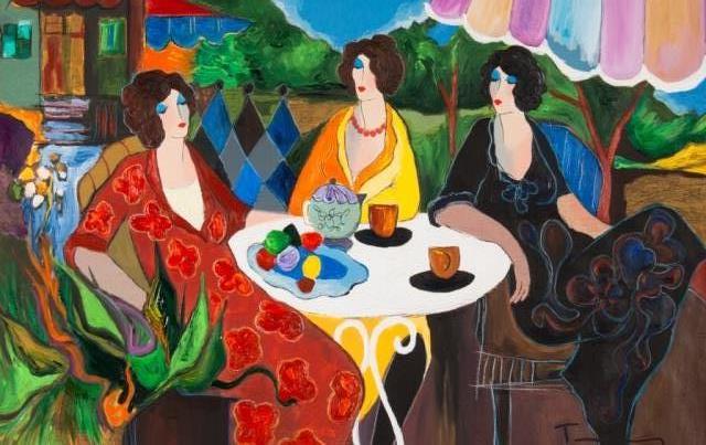 Appraisal: Itzchak Tarkay Women at Cafe oil on canvas Israeli -