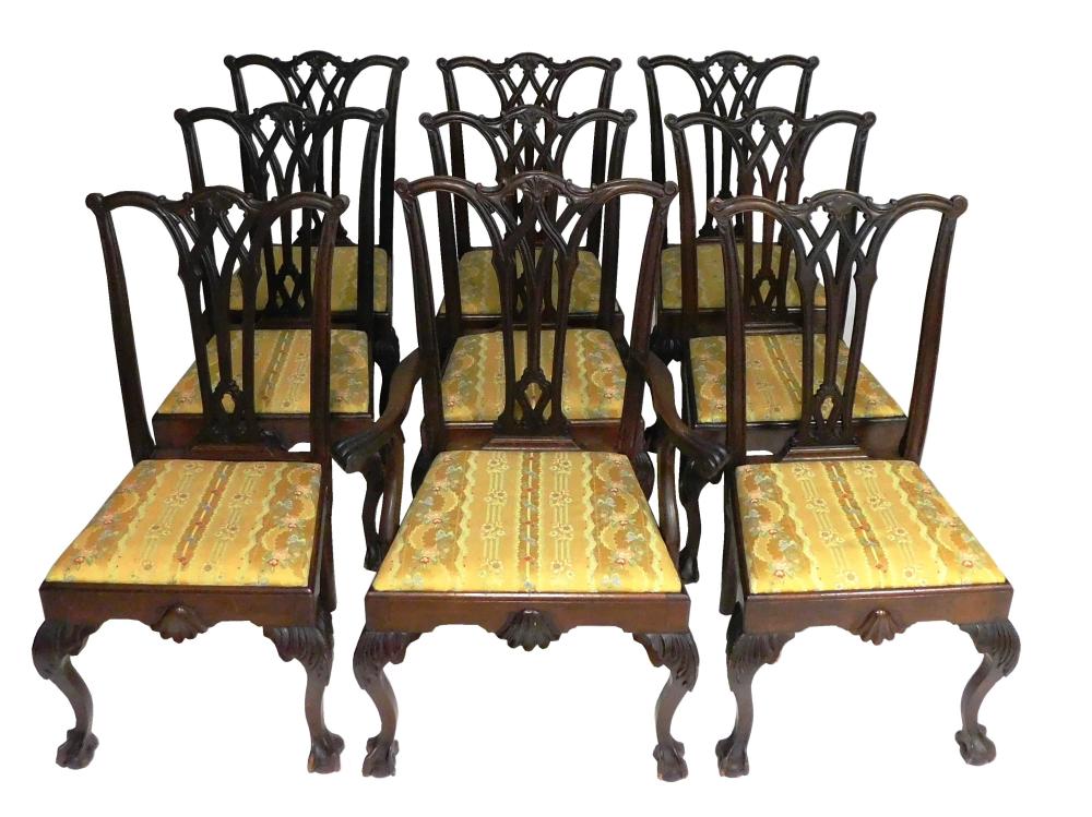 Appraisal: NINE REPRODUCTION CHIPPENDALE STYLE CHAIRS EIGHT SIDE CHAIRS AND ONE