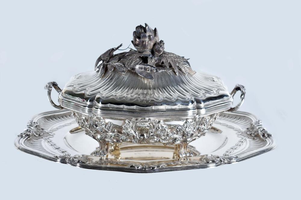 Appraisal: EMILE PUIFORCAT FINE FRENCH SILVER SOUP-TUREEN COVER AND STANDMaker s