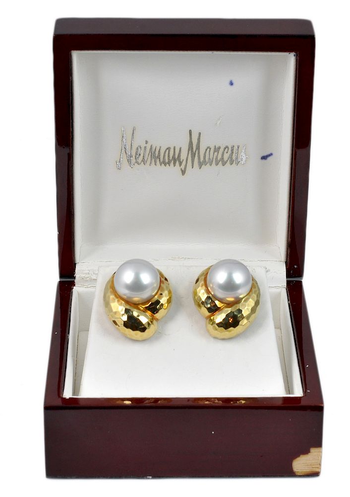 Appraisal: Henry Dunay Yellow Gold Pearl Earrings Pair of Henry Dunay