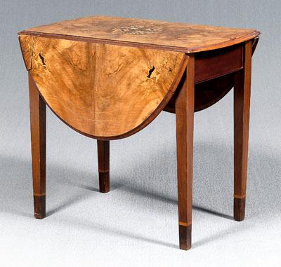 Appraisal: Inlaid Pembroke table mahogany and burlwood oval top with drop