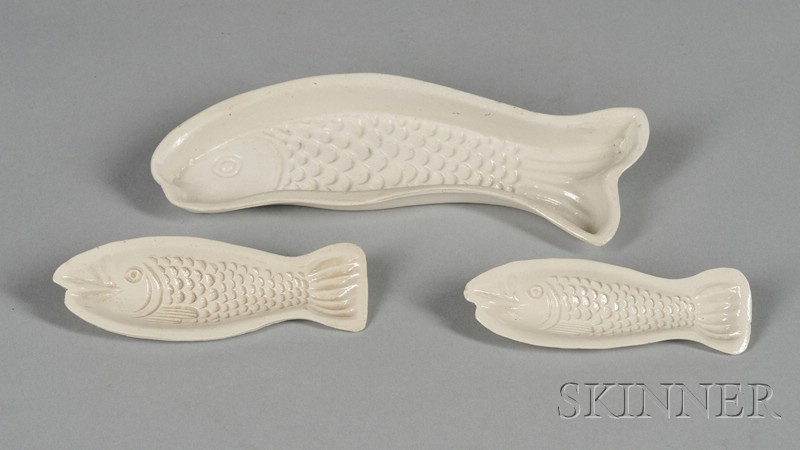 Appraisal: Three Staffordshire White Saltglazed Stoneware Culinary Fish Molds England th