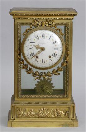 Appraisal: LOUIS XVI-STYLE GILT-BRONZE MANTEL CLOCK The in enamel dial signed