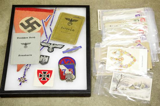 Appraisal: GROUP OF NAZI MEMEROBILIA Includes postcards patches Iron Cross and