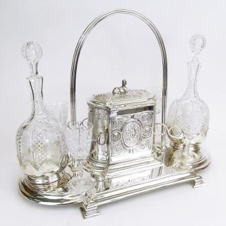 Appraisal: Fine Antique English Silverplate and Crystal Seven Piece Decanter Set