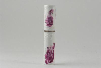 Appraisal: A Continental porcelain moulded cylindrical tui painted in purple with