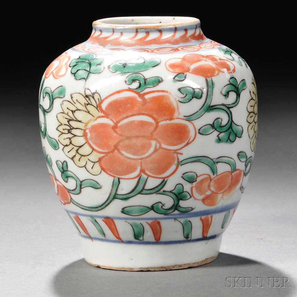 Appraisal: Wucai Jar China Qing Dynasty the ovoid form decorated with