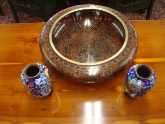 Appraisal: Asian Lot Pieces Of Enamel Pair of vases and a