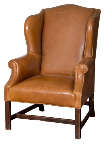 Appraisal: George III Leather Upholstered Mahogany Wing Chair Raised on square