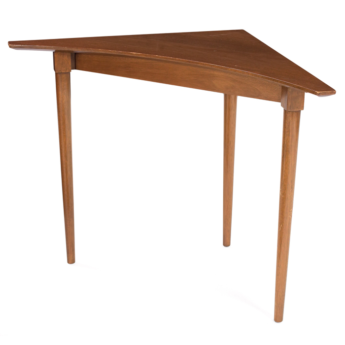 Appraisal: Edward Wormley corner table by Dunbar mahogany triangular top over