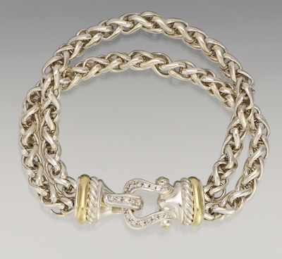 Appraisal: A David Yurman Sterling Silver k Gold and Diamond Bracelet