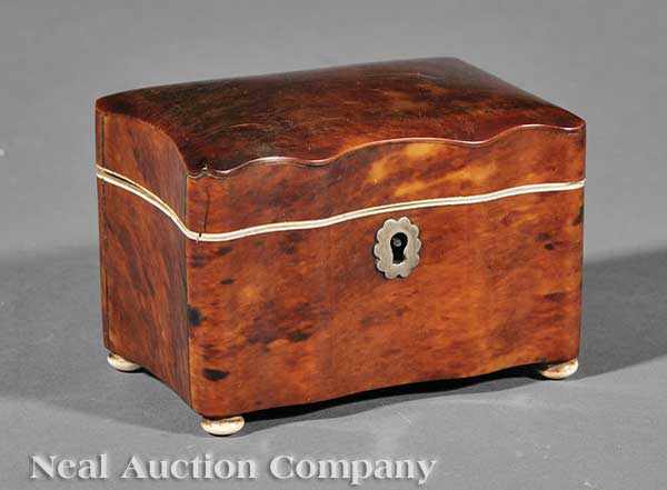 Appraisal: An Antique English Tortoiseshell Tea Caddy of diminutive size serpentine