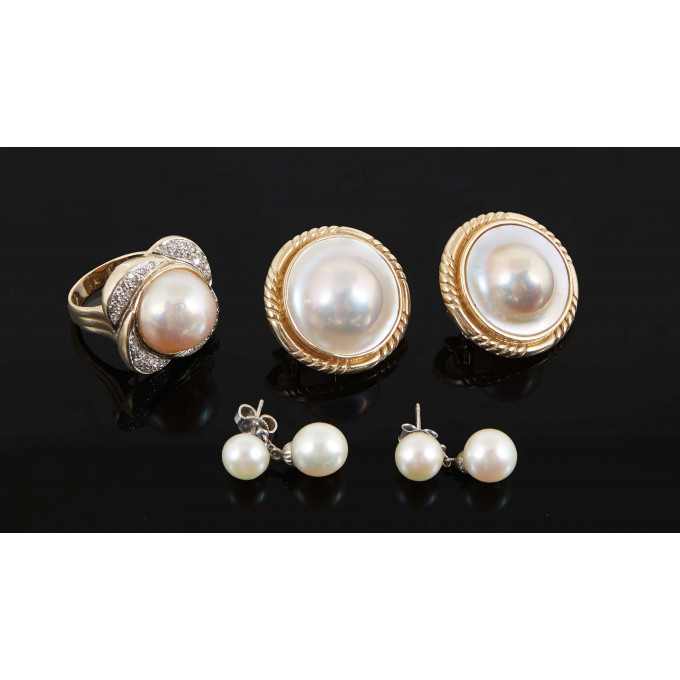 Appraisal: Group of Five Pieces of K Yellow Gold Vintage Pearl