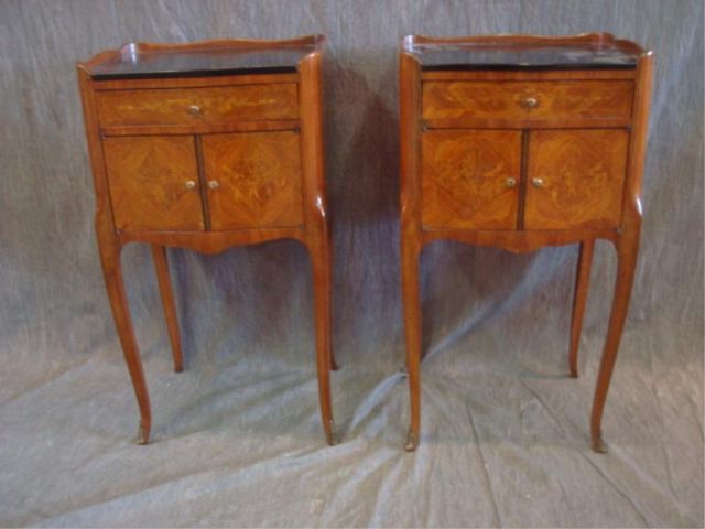 Appraisal: Pair of Louis XVI Style Inlaid End Tables Made in