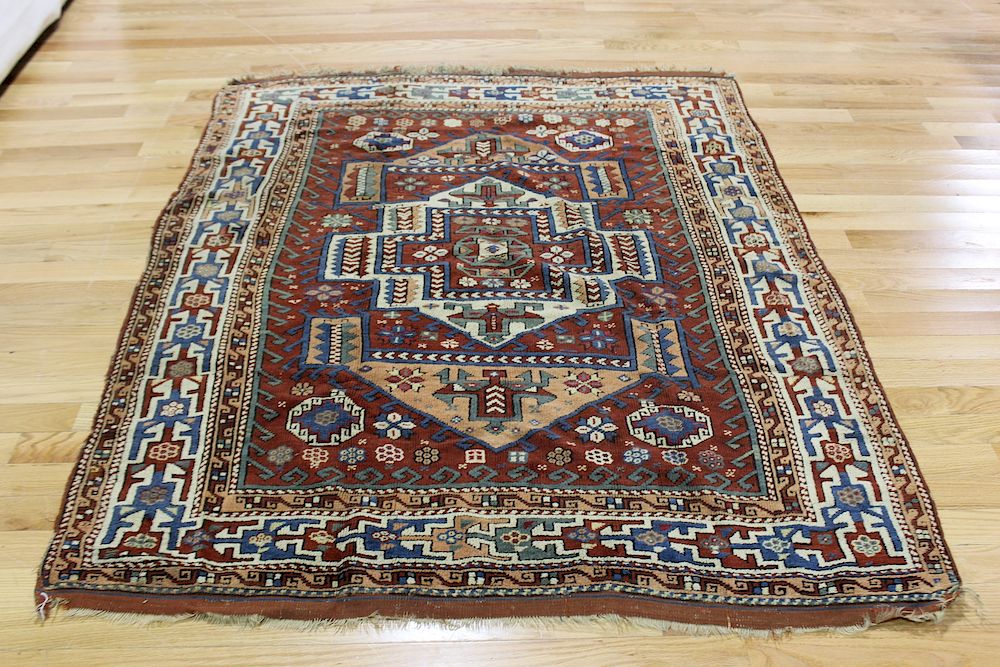 Appraisal: Antique and Finely Hand Woven Kazak Style Carpet Nice pile