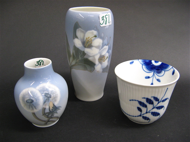 Appraisal: THREE ROYAL COPENHAGEN PORCELAINS Includes two vases one decorated with