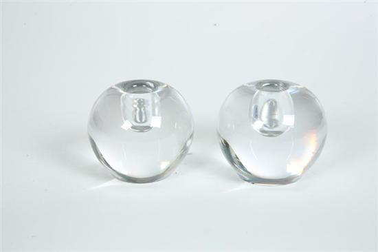 Appraisal: PAIR OF ORREFORS GLASS CANDLE HOLDERS Clear bulbous form holders