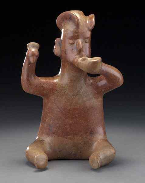 Appraisal: Colima terracotta figural spouted vessel the body formed by a