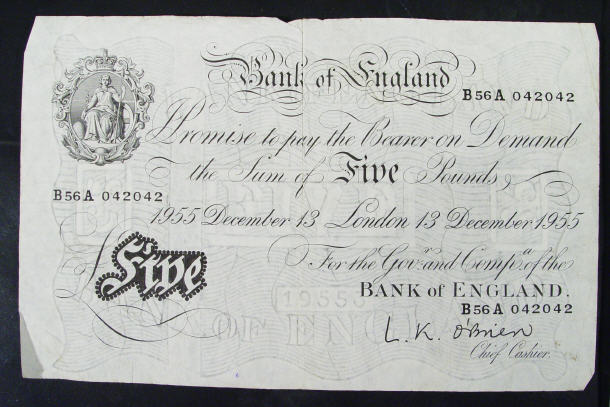 Appraisal: White Bank of England note O'Brien No B A