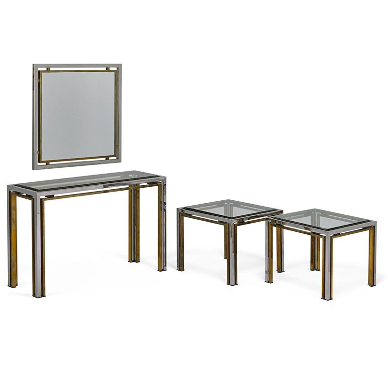 Appraisal: GUY LeFEVRE Console table pair of side tables and mirror