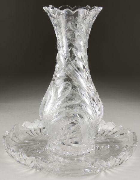 Appraisal: Pairpoint Cut Glass Vase and Stand circa Tiger Lily pattern