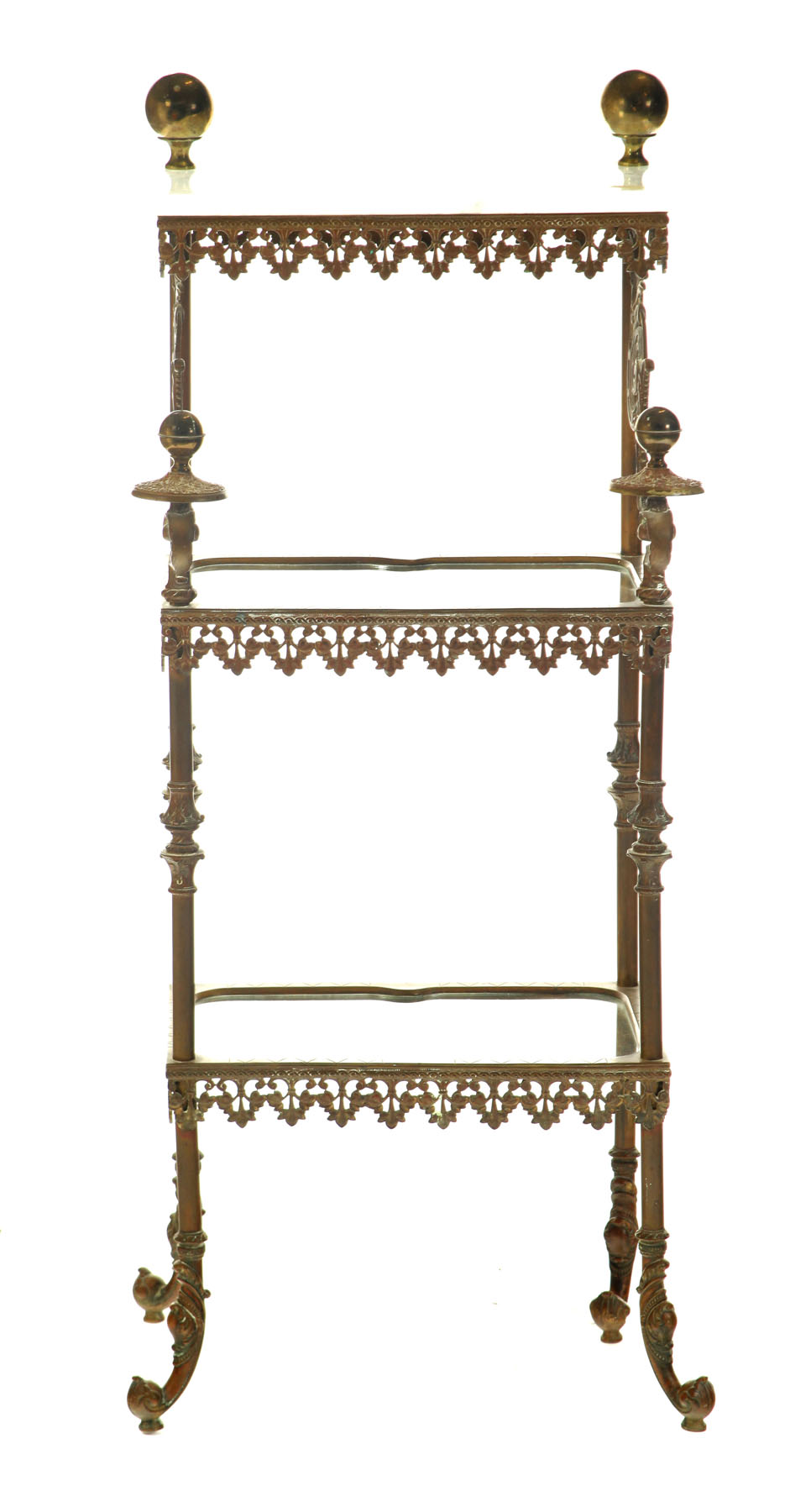 Appraisal: ETAGERE American st quarter- th century brass Tubular base frame