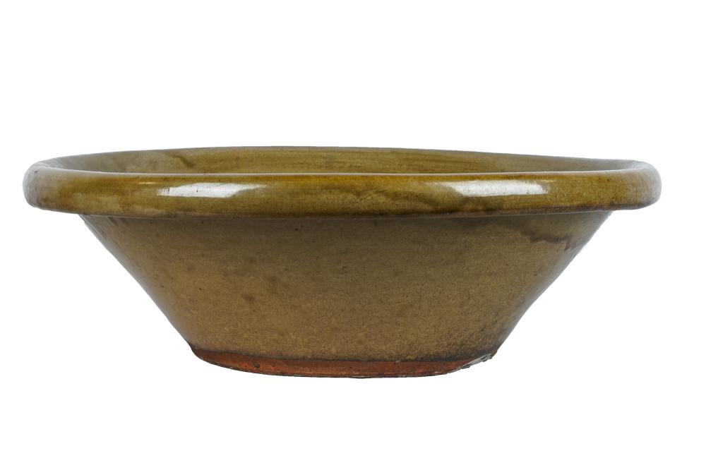 Appraisal: LARGE GLAZED CERAMIC BASINunsigned glazed olive-green inches diameter inches high