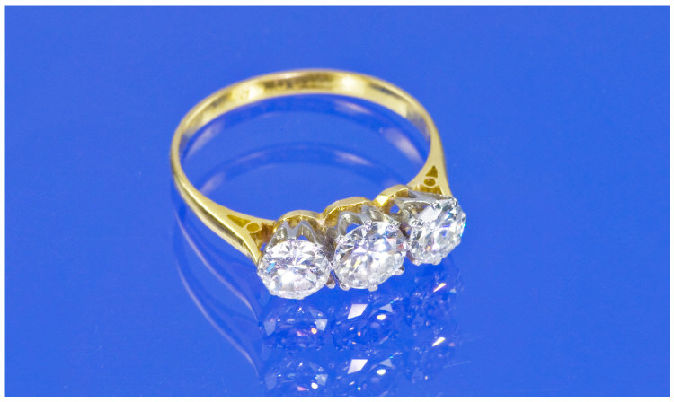 Appraisal: ct Gold Three Stone Diamond Ring Round Brilliant Cut Diamonds