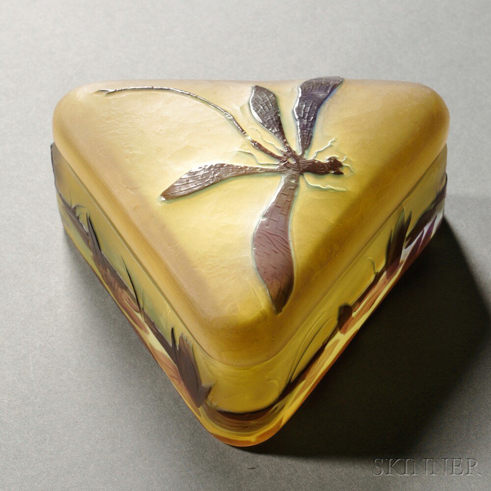 Appraisal: Gall Covered Box Cameo glass France early th century Triangle