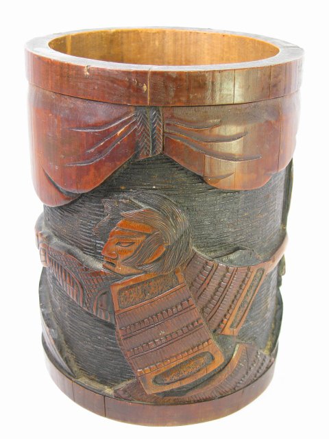 Appraisal: Chinese carved bamboo brush pot Measures tall by ' wide